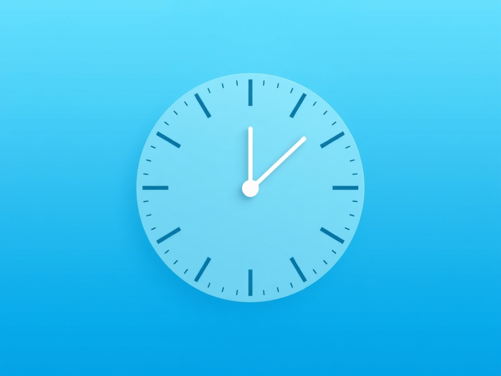 A clean graphic of a stylized clock with a checkmark, using thin lines and negative space, on a gradient blue background. Photorealistic, 8k, commercial photography style.